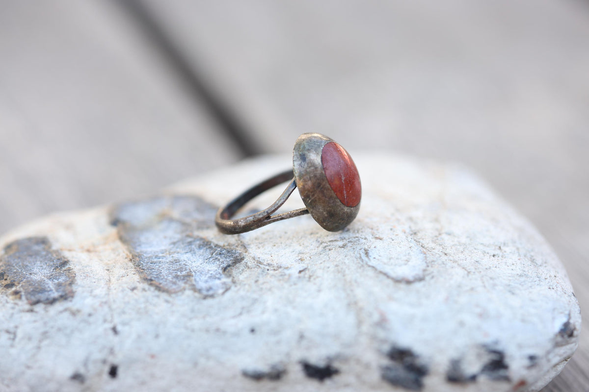 Taxco Modernist Sterling Ring Orange Stone Signed SC Eagle 3 Size 6.5