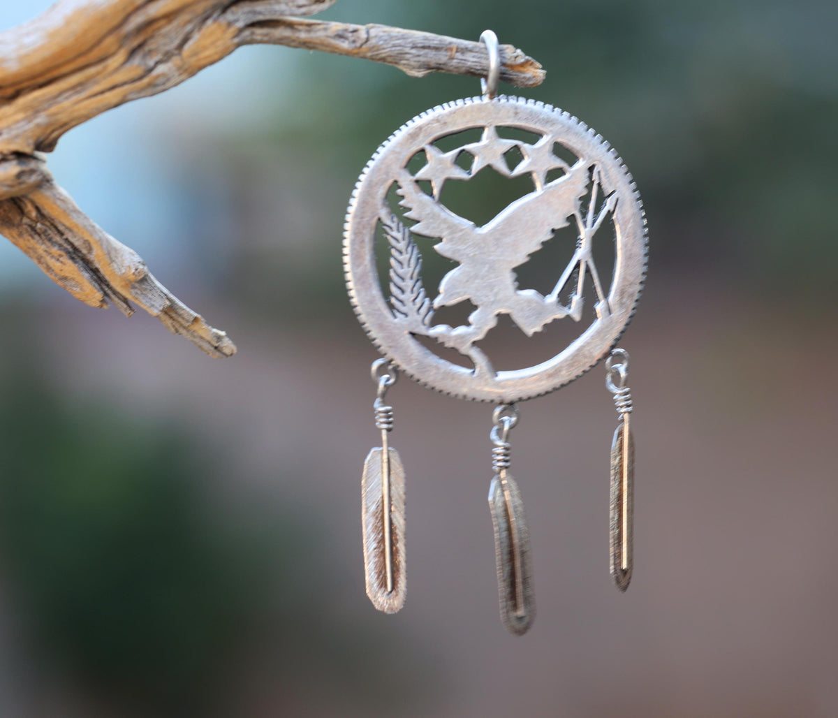 Navajo Eagle Feather Pendant Sterling Silver Cut Out Southwestern
