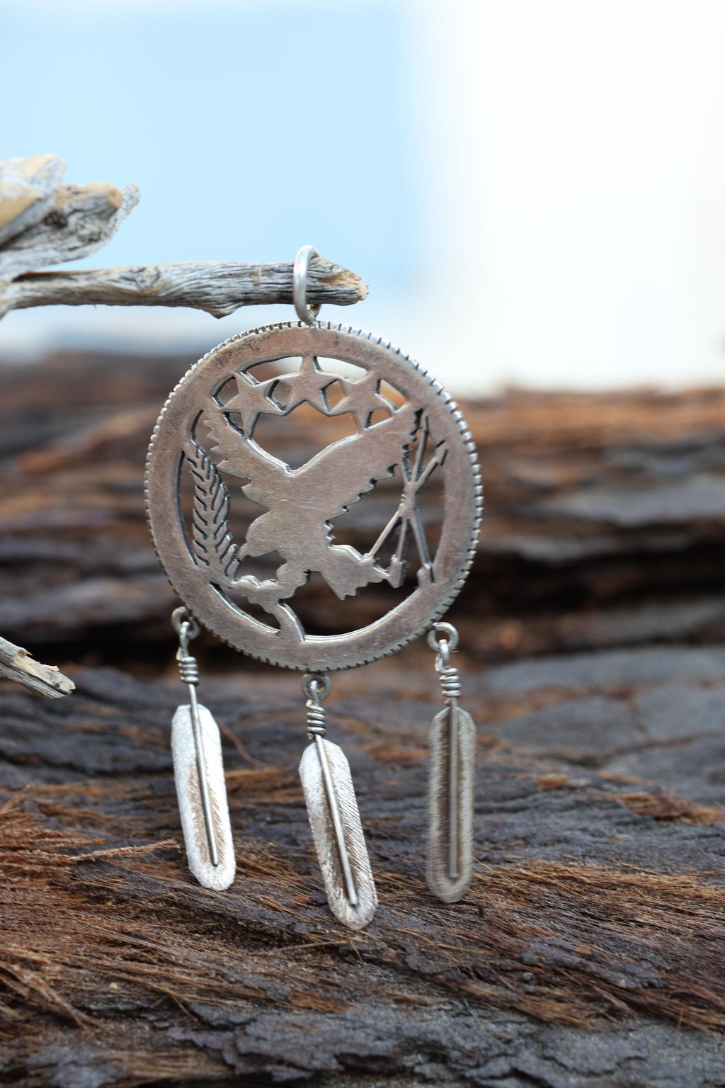 Navajo Eagle Feather Pendant Sterling Silver Cut Out Southwestern