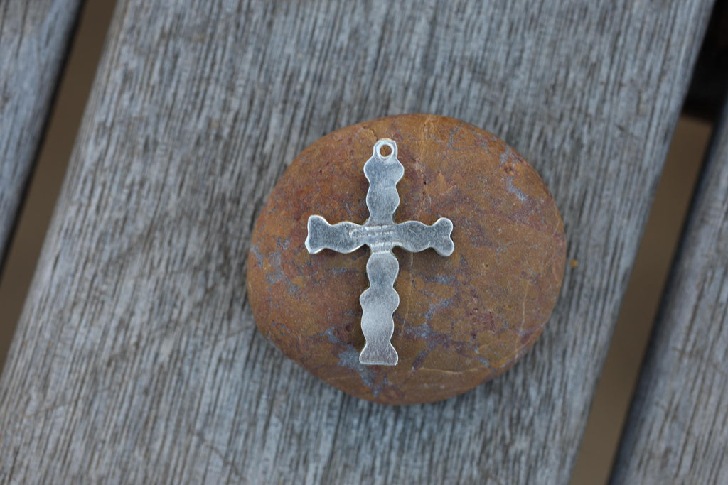 Turquoise Chip Inlay Cross Pendant Mexican Silver Southwestern