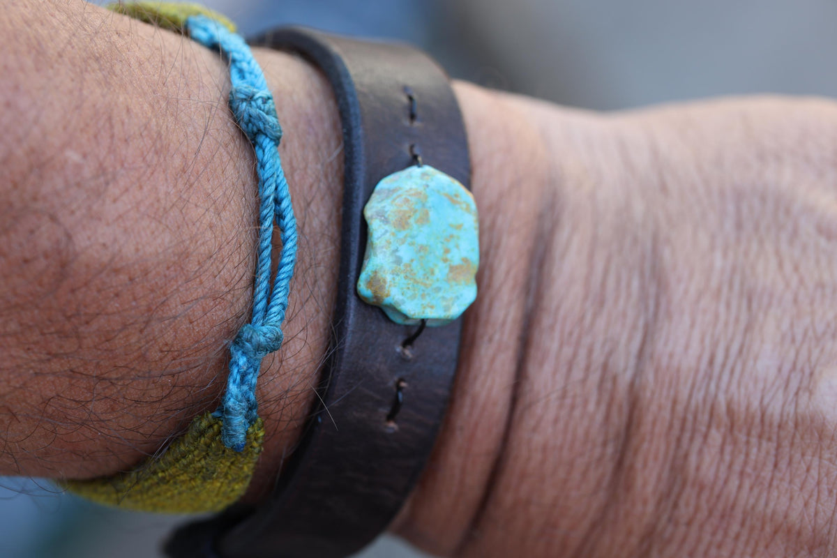 Hand-Dyed Leather Cuff Bracelet with Kingman Turquoise | Southwest Boho Style