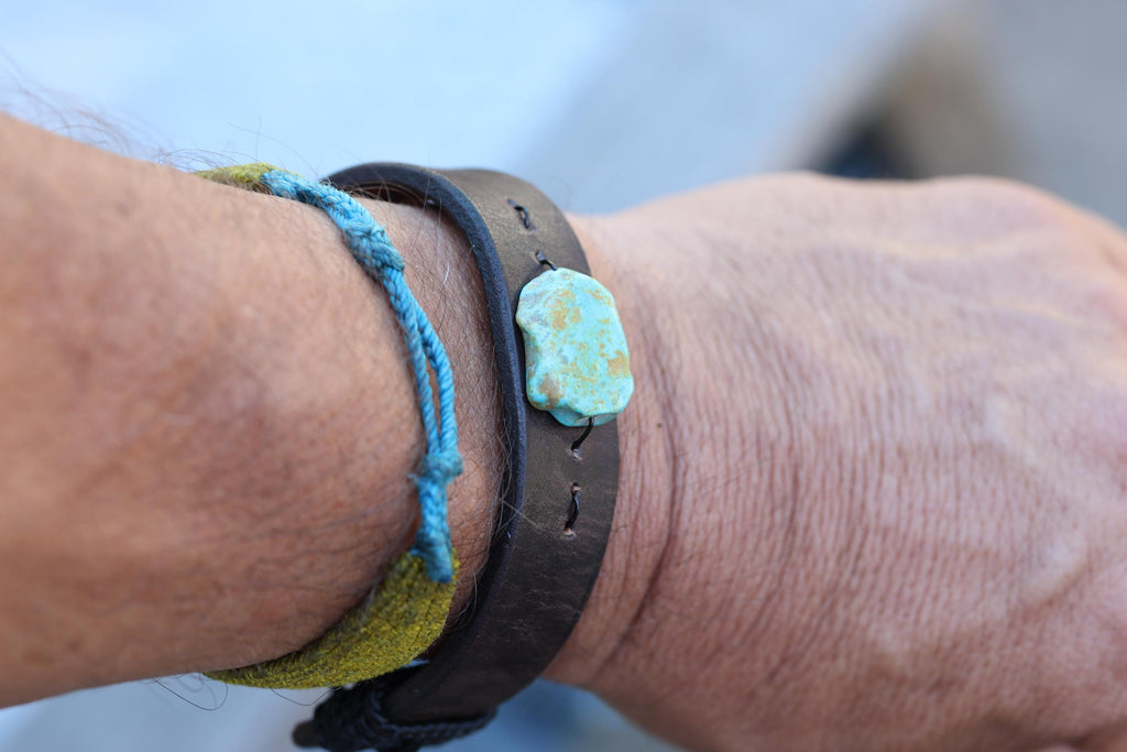 Hand-Dyed Leather Cuff Bracelet with Kingman Turquoise | Southwest Boho Style