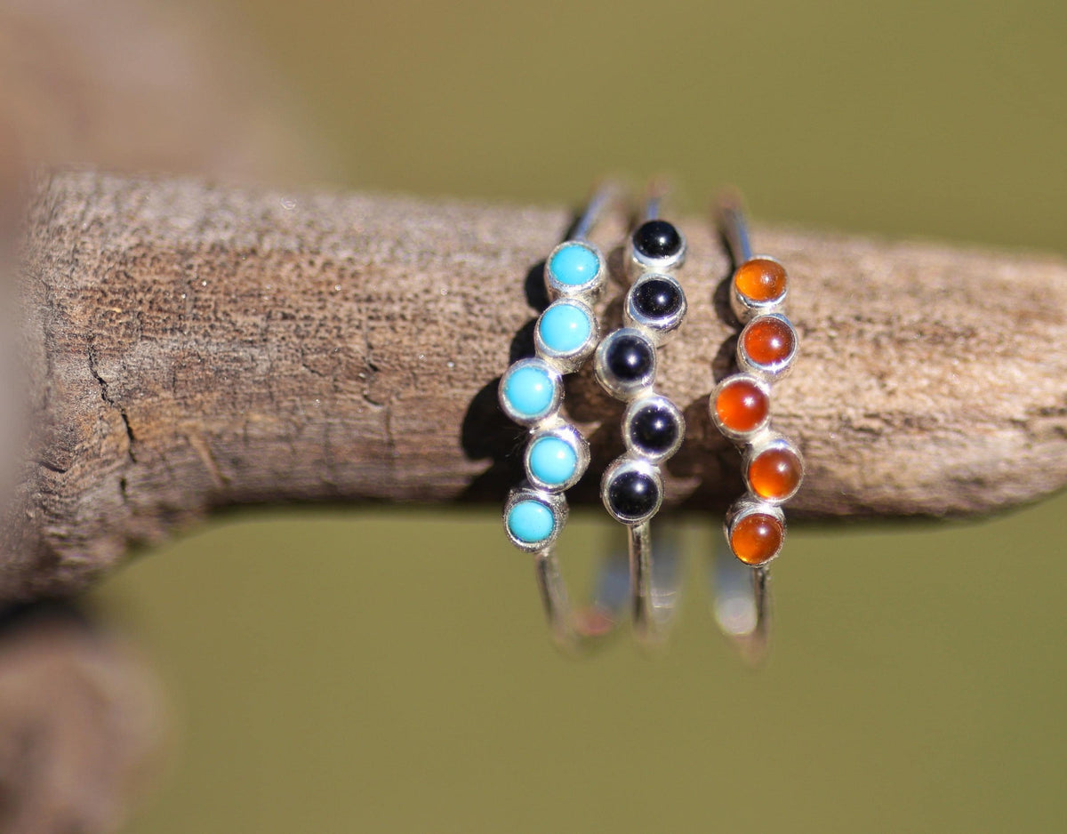 Sterling Silver Southwest Stacking Ring, Turquoise, Onyx, Carnelian Cabochon Band