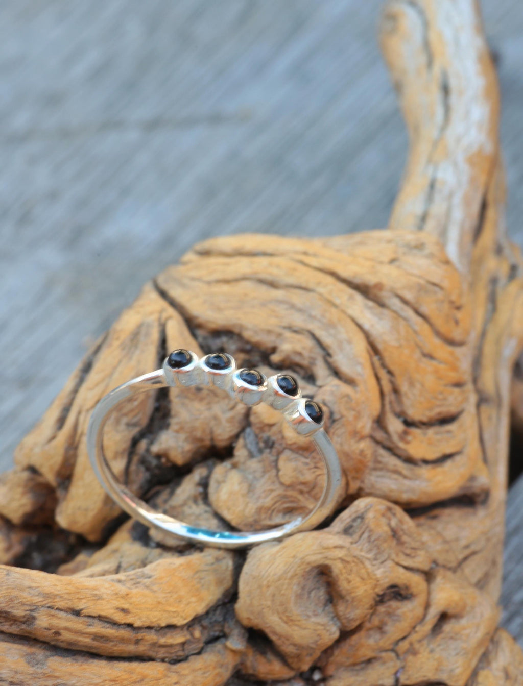 Sterling Silver Southwest Stacking Ring, Turquoise, Onyx, Carnelian Cabochon Band
