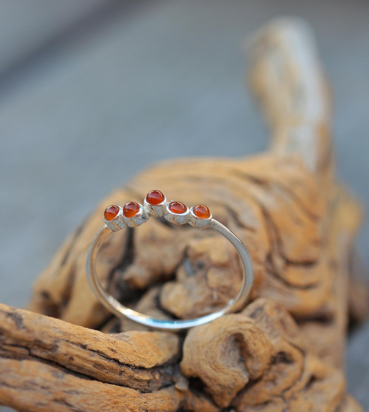 Sterling Silver Southwest Stacking Ring, Turquoise, Onyx, Carnelian Cabochon Band