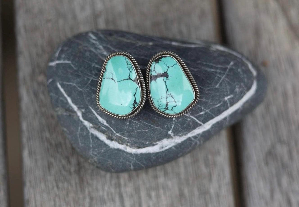 Spiderweb Turquoise Stud Earrings | Navajo Signed Sterling Silver | Artie Yellowhorse Authentic | Native American