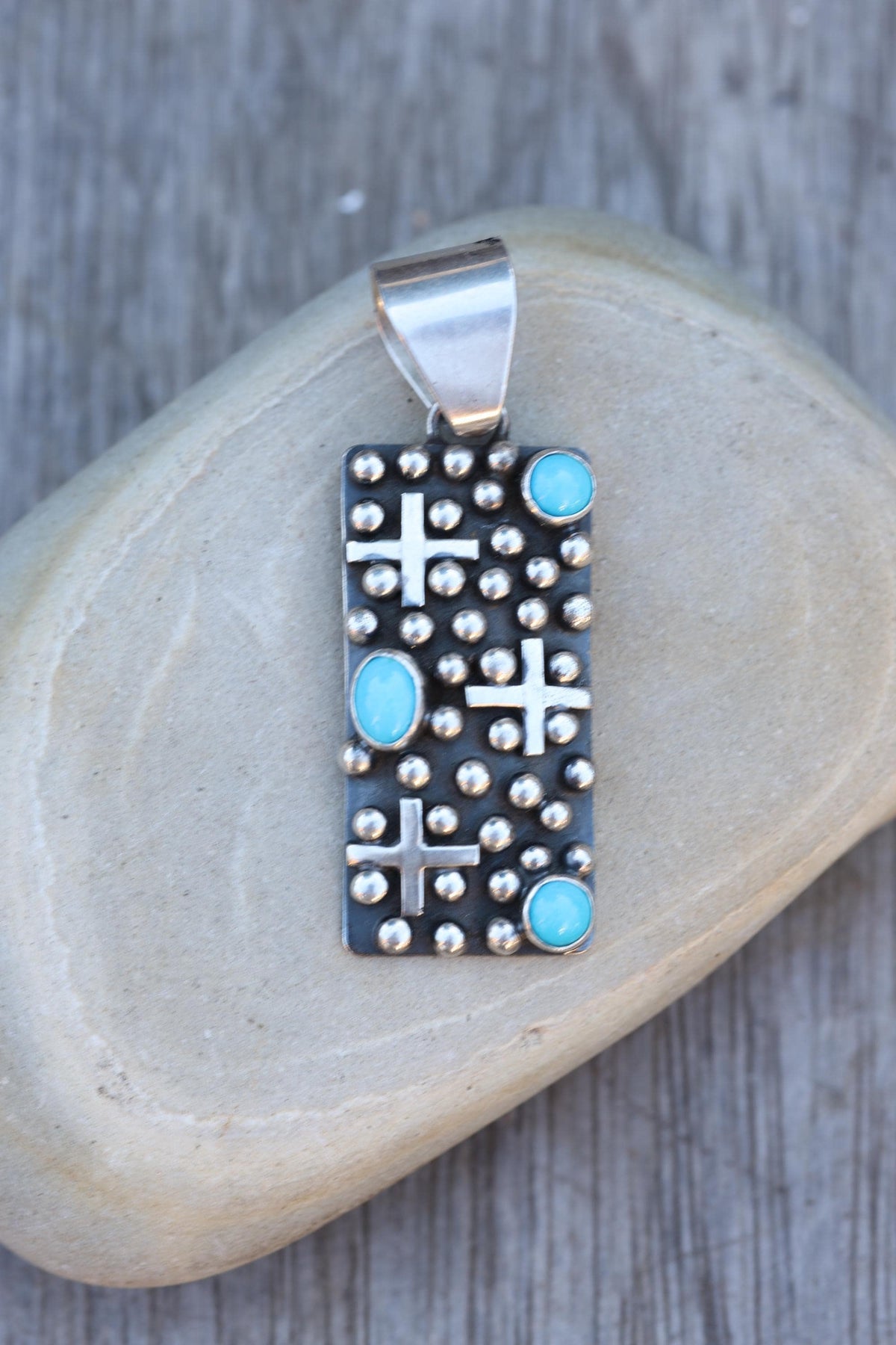 Turquoise Cross Pendant Navajo Native American Sterling Silver Signed Ronnie Willie Tufa Cast Southwest Statement Neckla