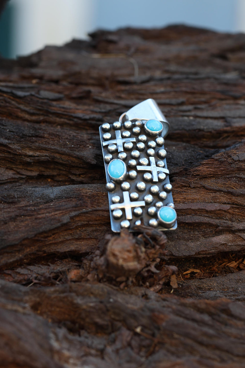 Turquoise Cross Pendant Navajo Native American Sterling Silver Signed Ronnie Willie Tufa Cast Southwest Statement Neckla