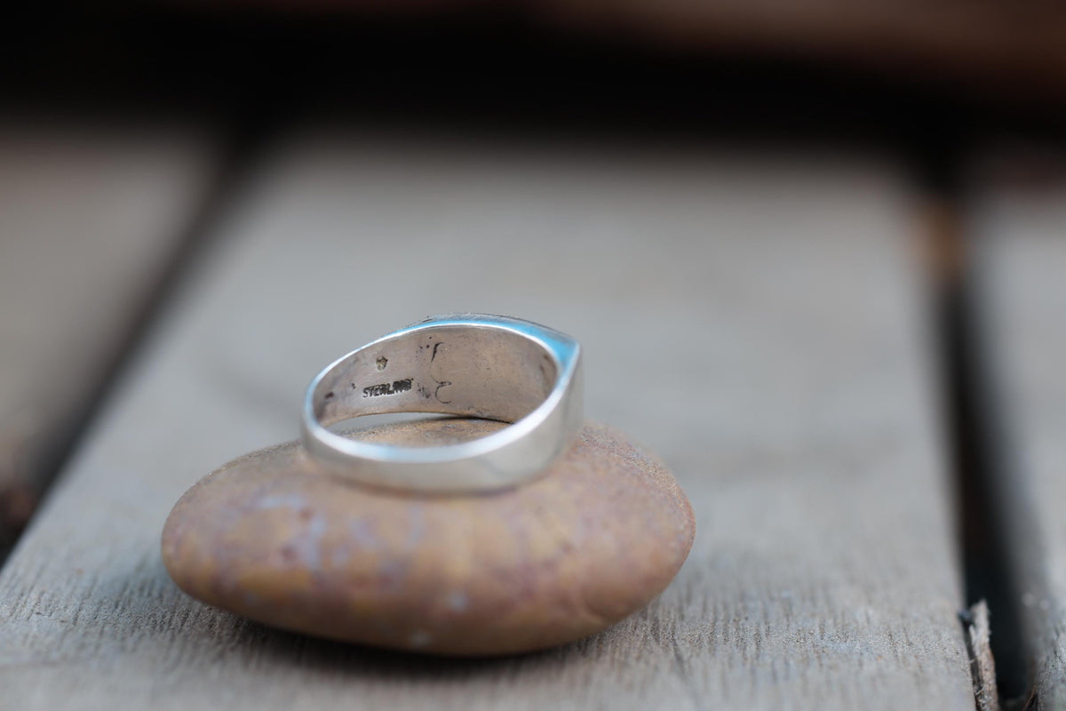 Sterling Silver Turquoise Mother-of-Pearl Inlay Band Ring, Zuni Style, Size 11.75