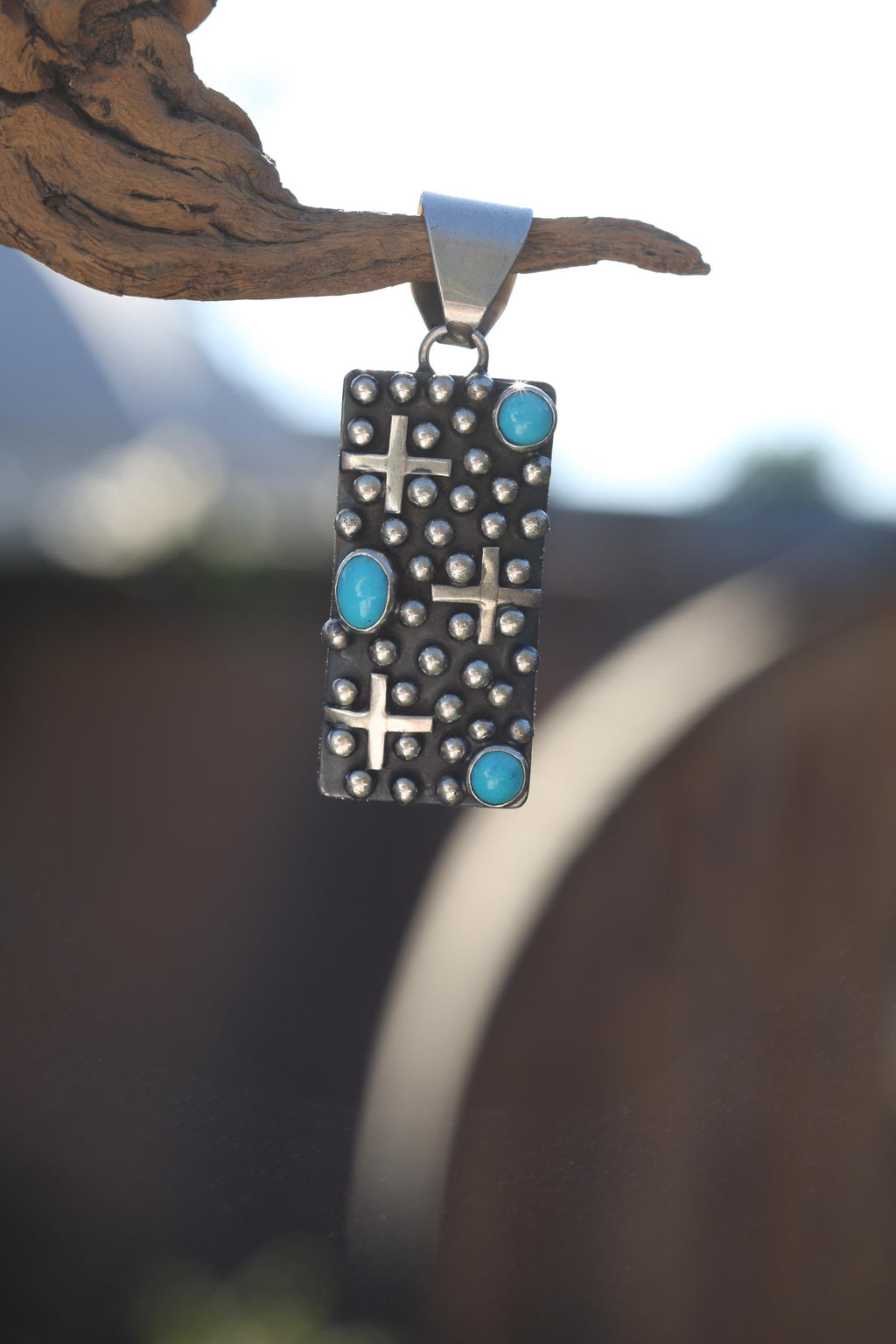 Turquoise Cross Pendant Navajo Native American Sterling Silver Signed Ronnie Willie Tufa Cast Southwest Statement Neckla