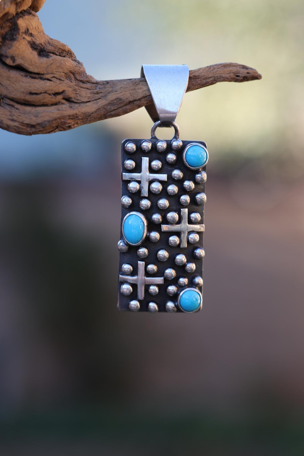 Turquoise Cross Pendant Navajo Native American Sterling Silver Signed Ronnie Willie Tufa Cast Southwest Statement Neckla