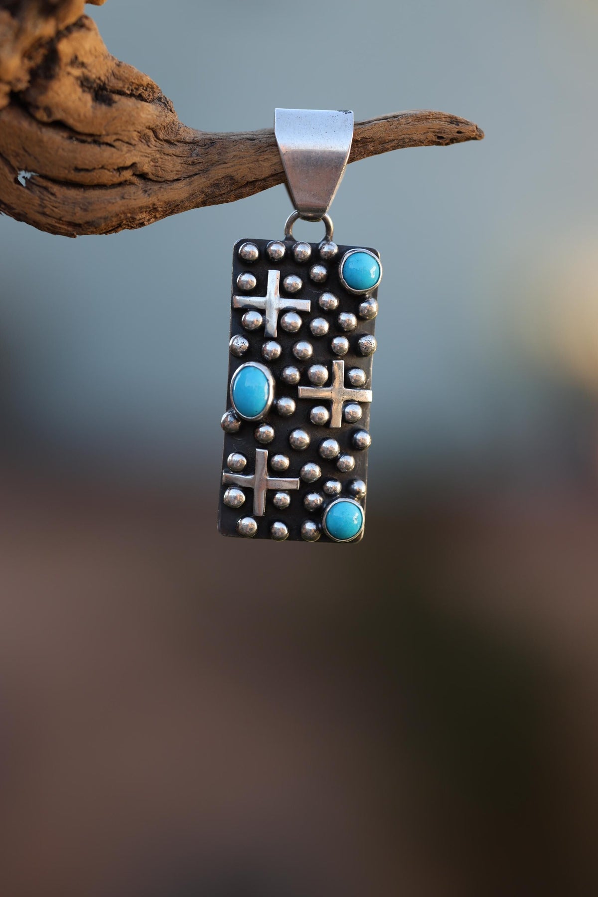 Turquoise Cross Pendant Navajo Native American Sterling Silver Signed Ronnie Willie Tufa Cast Southwest Statement Neckla