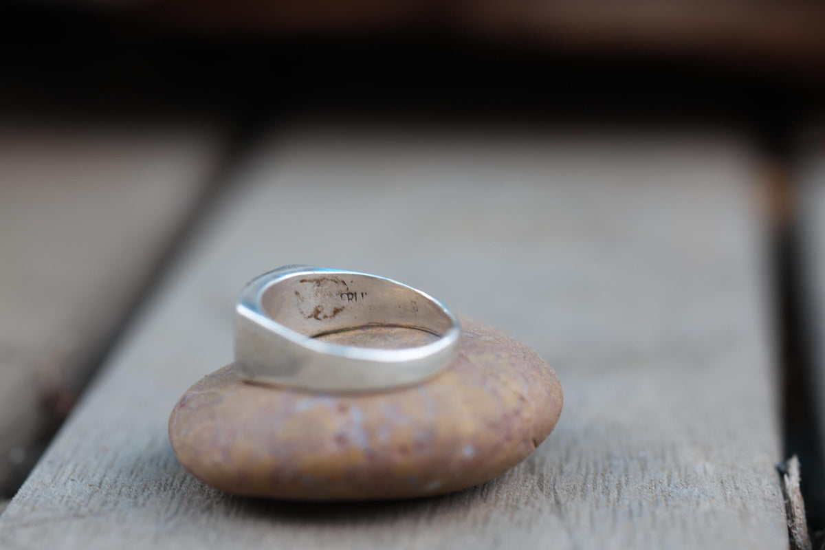 Sterling Silver Turquoise Mother-of-Pearl Inlay Band Ring, Zuni Style, Size 11.75